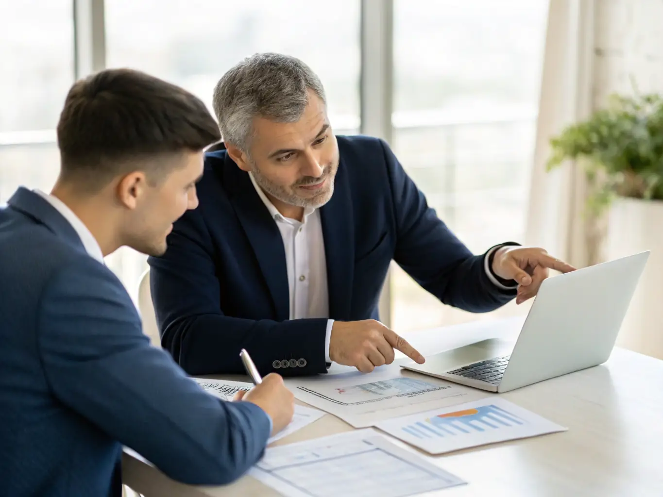 An image of a financial advisor discussing retirement plans with a couple in a comfortable setting.
